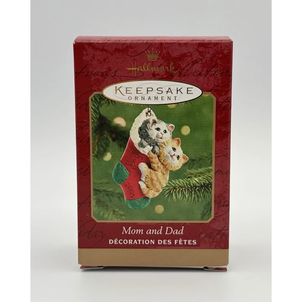 Hallmark Keepsake Ornament Mom and Dad 2001 Cats Kittens Stocking QX8462 Vintage